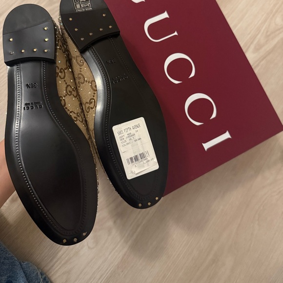 Gucci Tan GG Crystal Embellished Loafers - Picture 7 of 8